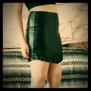 !!SALE!! Faux Leather Fringed Skirt